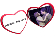 a picture of a man and woman with the words " nordan my love " on the bottom