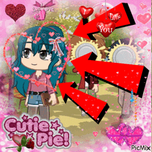 a picture of a girl with blue hair and the words cutie pie