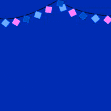 a blue background with pink squares and arabic writing