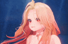 a close up of a anime girl with long blonde hair