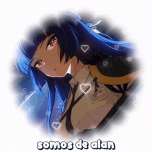 a picture of a girl with blue hair and the words somos de alan below