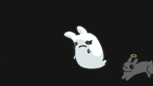 a drawing of a rabbit with a halo on it 's head