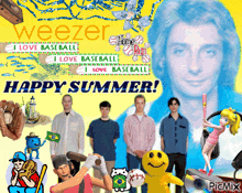 a weezer poster that says happy summer with a picture of weezer in the background