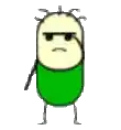 a cartoon character wearing sunglasses and a green shirt is standing in front of a white background .