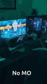 a computer monitor with the words no mo on the bottom right