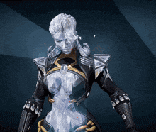 a statue of a woman with a white head and a blue body