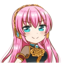 a cartoon girl with long pink hair and blue eyes is wearing headphones .