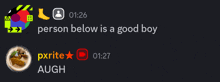 a person below is a good boy written on a black screen