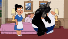 a cartoon of a woman and a man standing in a room