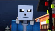 a minecraft character with a blue shirt and a white face
