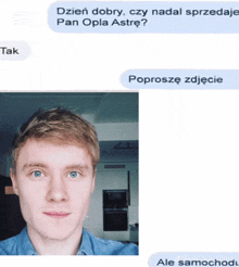 a screenshot of a text message with a picture of a man in the lower right corner