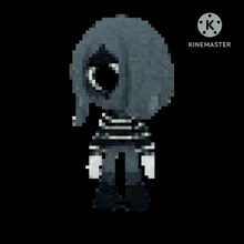 a pixel art of a bird surrounded by purple and green flowers with a k in the corner