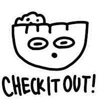 a sticker that says check it out with a drawing of a face