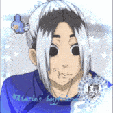 a drawing of a boy with white hair and the words matias boyfriend