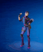 a girl in a purple and black outfit is dancing