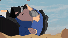 a cartoon of a man in a blue mask laying down