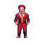 a pixel art of a clown wearing a red jumpsuit and a mask .