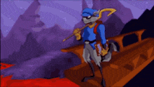 a cartoon of a raccoon holding a stick