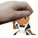 a hand is holding a cartoon character 's head .