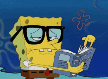 nerd spongebob studying