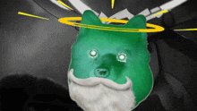 a green dog with a yellow halo around its head