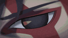 a close up of a person 's eye with a red and white background