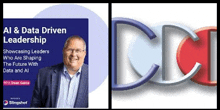 a man in a suit and glasses is standing next to a logo for a company called dci .