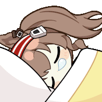 a cartoon drawing of a person sleeping with a headband that says d on it