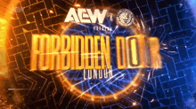 the forbidden door logo is displayed on a blue and orange background