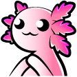 a cartoon drawing of a pink axolotl with a mustache and pink wings .