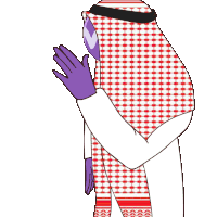 a cartoon drawing of a man wearing a red and white scarf with the letter w on his face