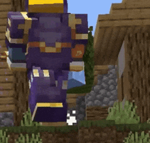 a minecraft character is standing in front of a wooden building with the name rejoicing on it .