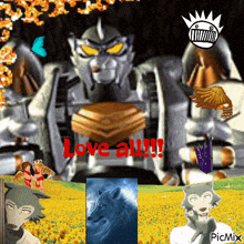 a picture of a robot with the word love on it