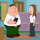 peter griffin from family guy talking to a woman