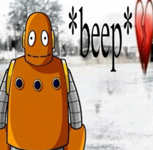 a cartoon of a robot with the word beep in the background