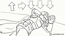 a black and white drawing of a person laying down with arrows pointing up and down