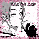 a black and white drawing of a person with the name sae de len written on the bottom