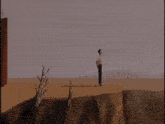 a painting of a man standing on top of a cliff