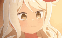 a close up of a girl 's face with white hair and brown eyes