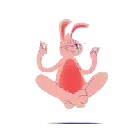 a pink rabbit is sitting in a lotus position