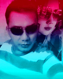 a man and a woman wearing sunglasses are in a painting