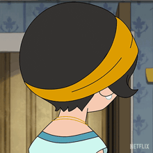 a cartoon of a woman wearing a headband with netflix written on the bottom right