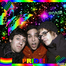 a picture of three people with the word pride in the middle