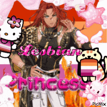 a picture of a man with the words lesbian princess in pink letters