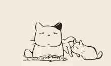 a black and white drawing of a cat and two cats .