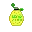 a pixel art illustration of a pineapple with a green stem and leaves .
