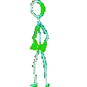 a pixel art of a stick figure with a rainbow colored cape
