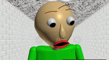 a cartoon character with a surprised look on his face and a green shirt