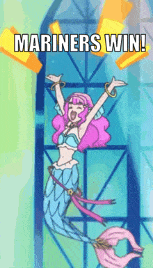 a cartoon of a mermaid with the words mariner 's win above her