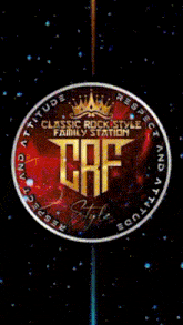a logo for the classic rock style family station with a star in the background